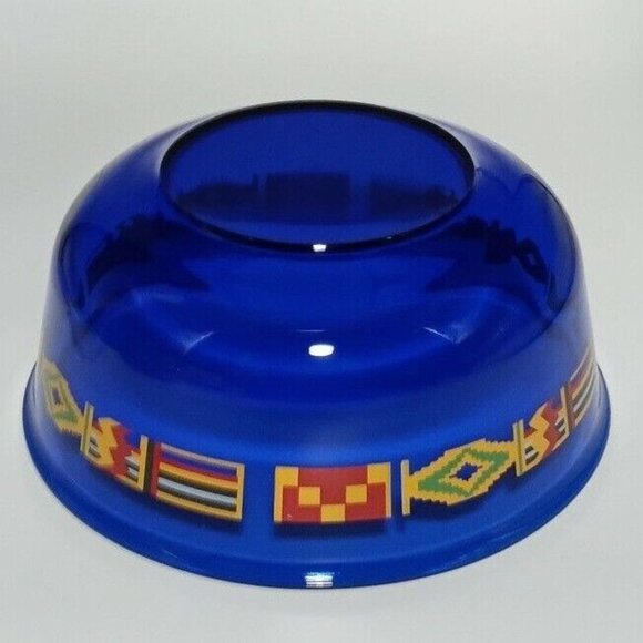 Arcoroc France Cobalt Blue Kente Flag Trim Serving Bowl Vintage Glass 8 3/4 inch - Picture 9 of 10